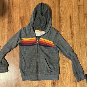 Aviator Nation Kids Charcoal Zip Hoodie with Rainbow Stripe